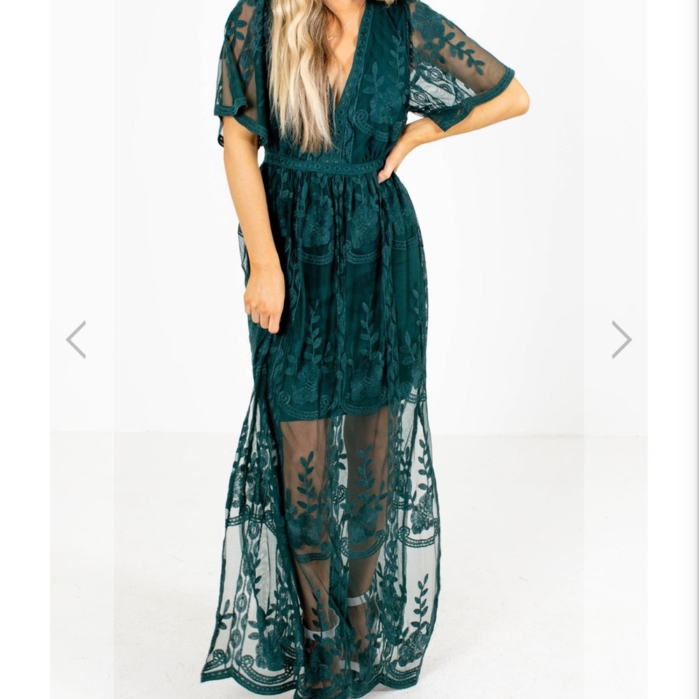 Beautiful Teal lace maxi dress. Only worn once!